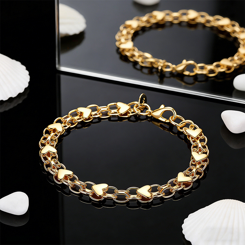 S925 925 Silver Golden Heart Splice Bracelet, Cute Gift
